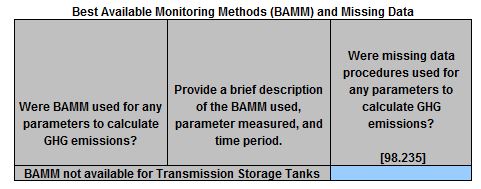 Image of BAMM & missing data table for 2016-2023 Transmission Storage Tanks